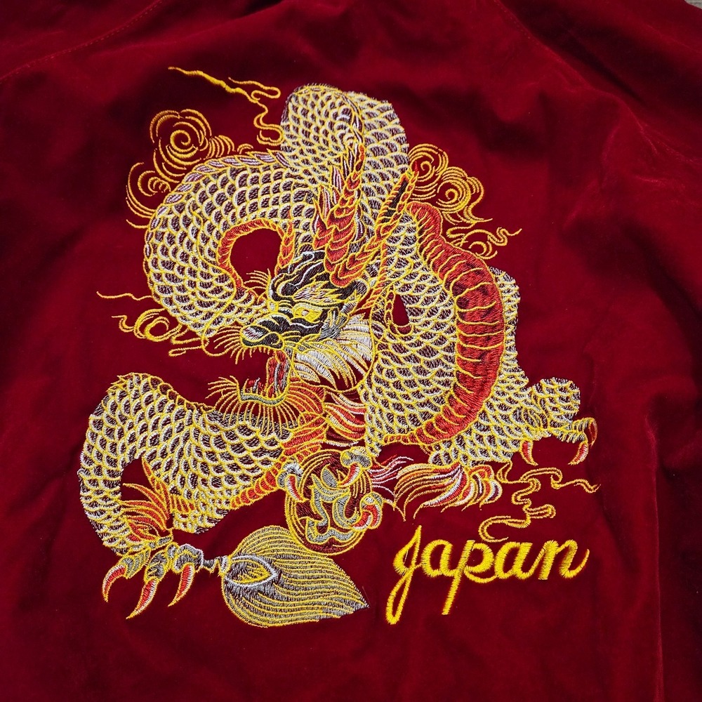 Japanese Sukajan Dragon Embroidered Bomber Jacket Red Men's M Japan Souvenir - Picture 11 of 12